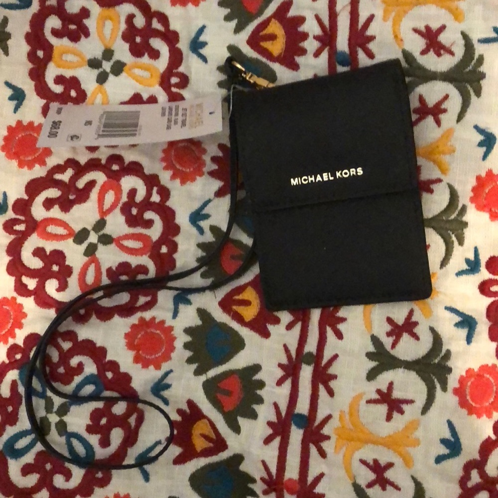 NWT Michael Kors leather lanyard card wallet